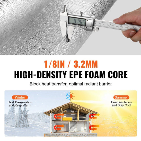VEVOR Double Reflective Insulation Roll Foam Core Radiant Barrier 120 x 48 Inch / 3 x 1.2M - RnR Galore