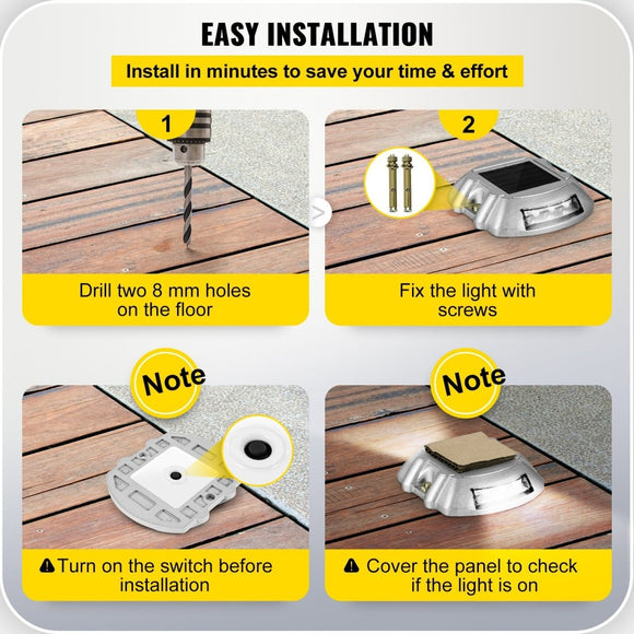 VEVOR Driveway Lights 12 - Pack Solar Driveway Lights Bright White with Screws Solar Deck Lights Outdoor Waterproof Wireless Dock Lights 6 LEDs for Path Warning Garden Walkway Sidewalk Steps - RnR Galore