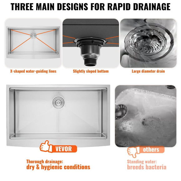 VEVOR 304 Stainless Steel Single Bowl Sink with Accessories, 36 inch - RnR Galore