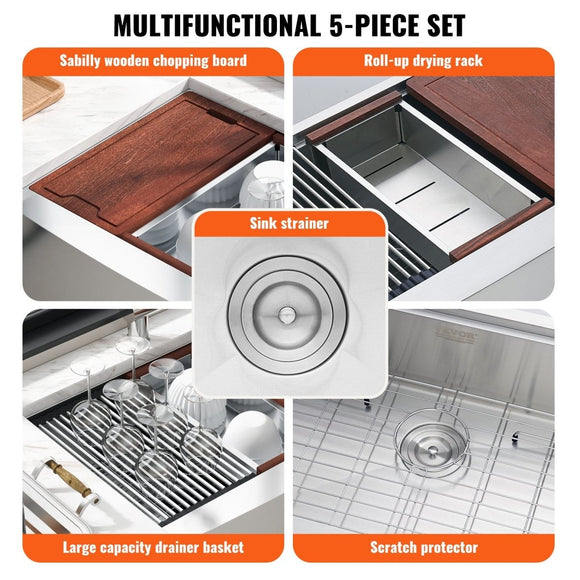 VEVOR 304 Stainless Steel Single Bowl Sink with Accessories, 36 inch - RnR Galore