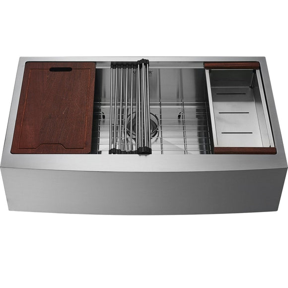 VEVOR 30 inch Stainless Steel Farmhouse Kitchen Sink with Single Bowl, Ledge & Accessories - RnR Galore