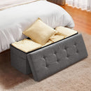 VEVOR Foldable Storage Ottoman Bench, End of Bed Bench with Side Bags, Folding Upholstered Storage Chest Supports 660 lbs, Linen Bed Ottoman with Large Space for Living Room, Bedroom, Entryway, Grey - RnR Galore