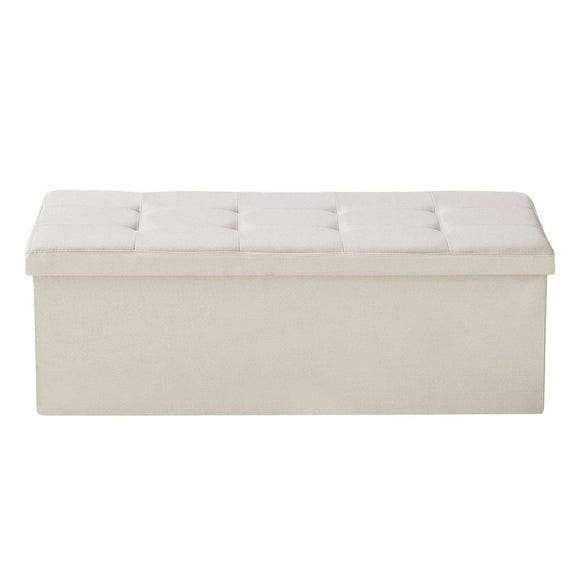 VEVOR Foldable Storage Ottoman Bench, End of Bed Bench with Side Bags, Folding Upholstered Storage Chest Supports 660 lbs, Linen Bed Ottoman with Large Space for Living Room, Bedroom, Entryway, Beige - RnR Galore