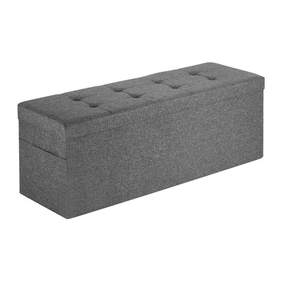 VEVOR Foldable Storage Ottoman Bench, End of Bed Bench with Side Bags, Folding Upholstered Storage Chest Supports 660 lbs, Linen Bed Ottoman with Large Space for Living Room, Bedroom, Entryway, Grey - RnR Galore