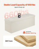 VEVOR Foldable Storage Ottoman Bench, End of Bed Bench with Side Bags, Folding Upholstered Storage Chest Supports 660 lbs, Linen Bed Ottoman with Large Space for Living Room, Bedroom, Entryway, Beige - RnR Galore