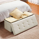 VEVOR Foldable Storage Ottoman Bench, End of Bed Bench with Side Bags, Folding Upholstered Storage Chest Supports 660 lbs, Linen Bed Ottoman with Large Space for Living Room, Bedroom, Entryway, Beige - RnR Galore