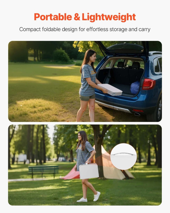 VEVOR Folding Camping Table, Adjustable Height Portable Side Tables, Aluminum MDF Beach Table with Mesh Layer, Carrying Handle, Lightweight Compact for Outdoor Picnic BBQ Cooking, 24x16in, Silver - RnR Galore