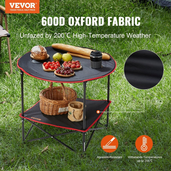 VEVOR Folding Camping Table, Outdoor Portable Side Tables, Lightweight Fold Up Table, 600D Oxford Fabric & Steel Ultra Compact Work Table with Large Storage & Carry Bag, For Beach Picnic, 28.3"x24" - RnR Galore