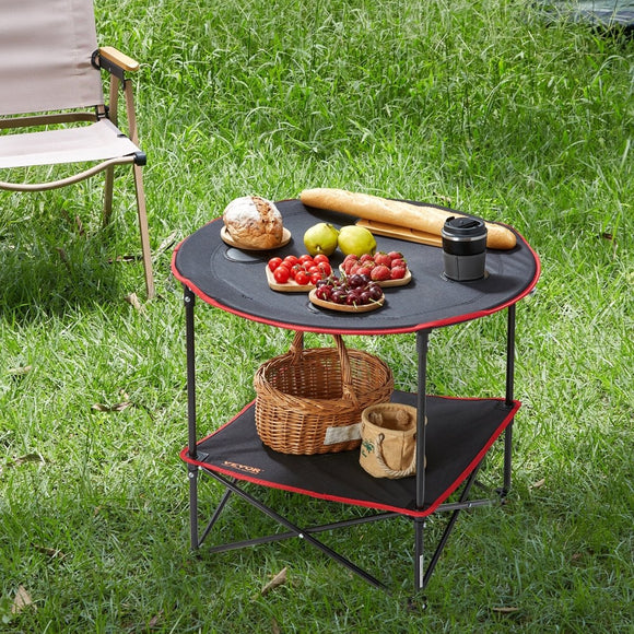 VEVOR Folding Camping Table, Outdoor Portable Side Tables, Lightweight Fold Up Table, 600D Oxford Fabric & Steel Ultra Compact Work Table with Large Storage & Carry Bag, For Beach Picnic, 28.3"x24" - RnR Galore