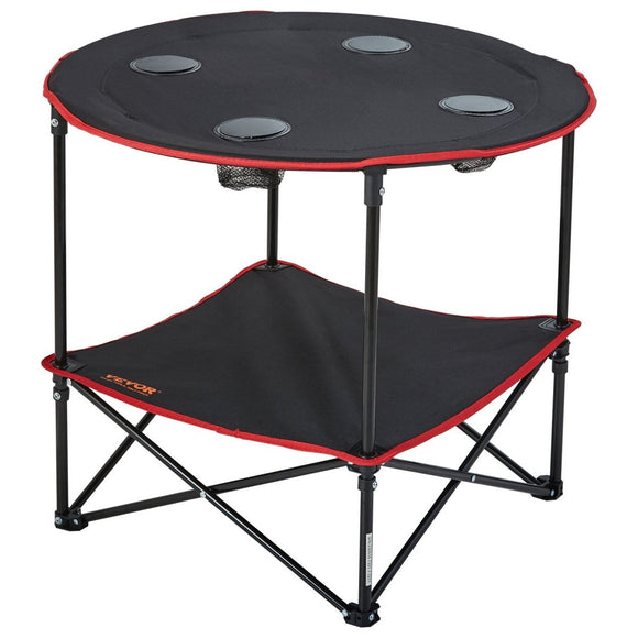 VEVOR Folding Camping Table, Outdoor Portable Side Tables, Lightweight Fold Up Table, 600D Oxford Fabric & Steel Ultra Compact Work Table with Large Storage & Carry Bag, For Beach Picnic, 28.3"x24" - RnR Galore