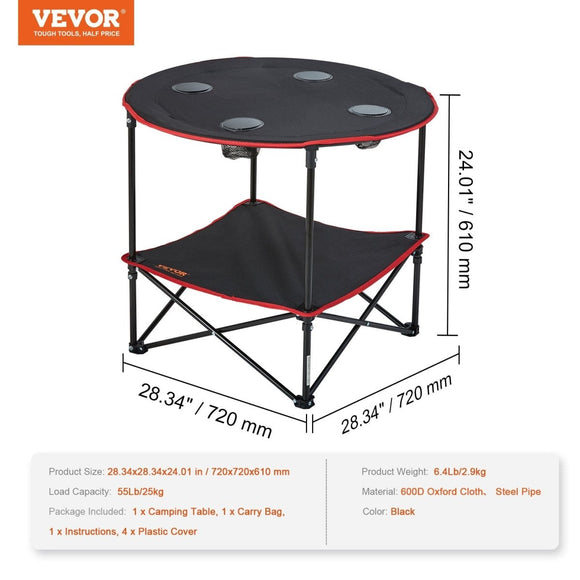 VEVOR Folding Camping Table, Outdoor Portable Side Tables, Lightweight Fold Up Table, 600D Oxford Fabric & Steel Ultra Compact Work Table with Large Storage & Carry Bag, For Beach Picnic, 28.3"x24" - RnR Galore