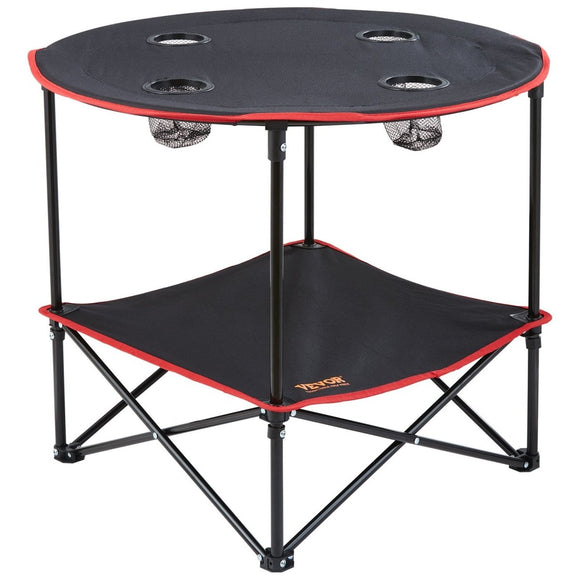 VEVOR Folding Camping Table, Outdoor Portable Side Tables, Lightweight Fold Up Table, 600D Oxford Fabric & Steel Ultra Compact Work Table with Large Storage & Carry Bag, For Beach Picnic, 28.3"x24" - RnR Galore