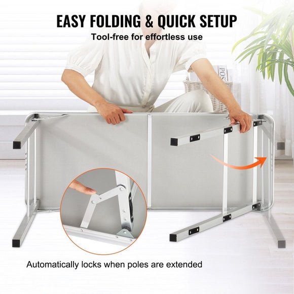 VEVOR Folding Portable Bar Table, Tradeshow Podium Table for Indoor, Outdoor, Party, Picnic, Exhibition, Includes Carrying Case, Storage Shelf and Black Skirt, 38.39" x 15.16" x 34.25“ - RnR Galore