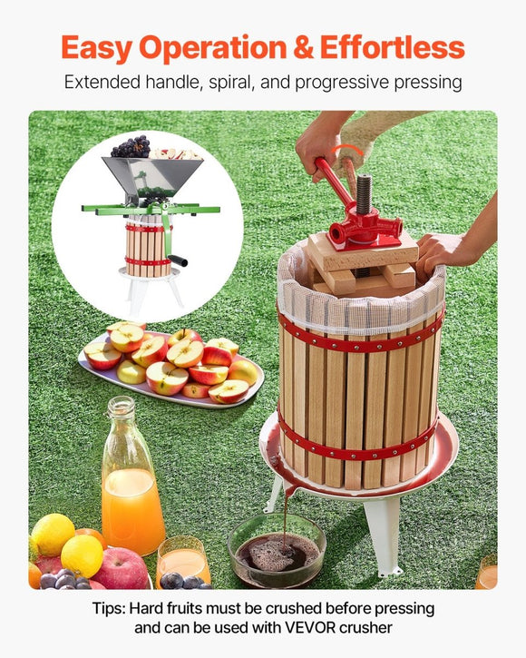 VEVOR Fruit Wine Press Manual Press for Wine Making 4.75 Gal/18L Wood Basket - RnR Galore