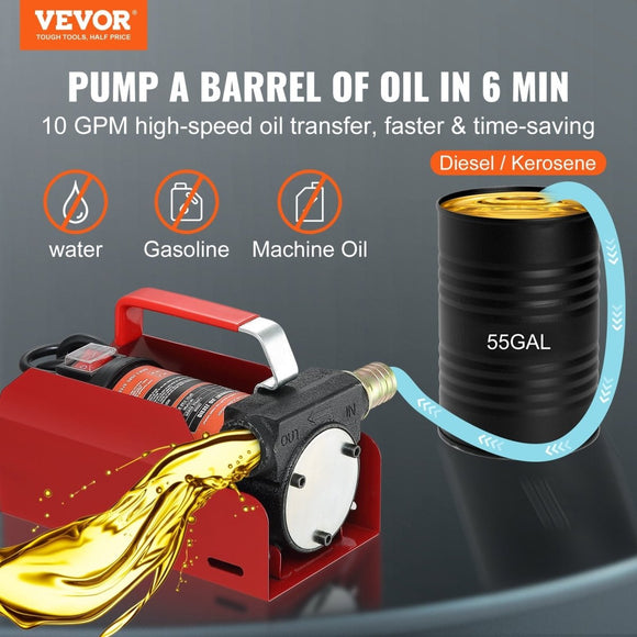 Portable 12V DC Fuel Transfer Pump Kit, 10 GPM, Electric Diesel Extractor with Auto Nozzle & Hoses - RnR Galore