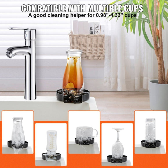 VEVOR Glass Rinser, 10 Powerful Spraying Jets Rotating Cup Rinser for Sink, 304 Stainless Steel Faucet Cup Washer & Silicone Nonslip Pad for Baby Bottle, Glass Cup, Wine Glass (Matte Black Base) - RnR Galore