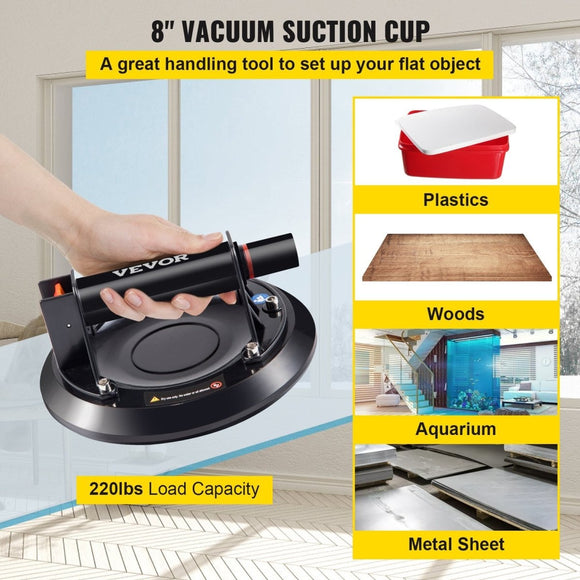 VEVOR Glass Suction Cup, 8'' Vacuum Suction Cup, 220lbs Load Capacity Vacuum Glass Lifter with Plastic Handle, Heavy - Duty Hand - Held Glass Lifter For Granite & Glass Lifting, With a free case - RnR Galore