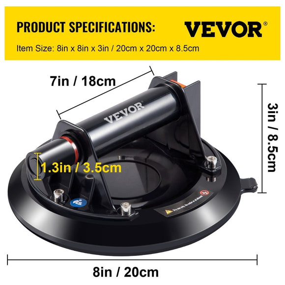 VEVOR Glass Suction Cup, 8'' Vacuum Suction Cup, 220lbs Load Capacity Vacuum Glass Lifter with Plastic Handle, Heavy - Duty Hand - Held Glass Lifter For Granite & Glass Lifting, With a free case - RnR Galore