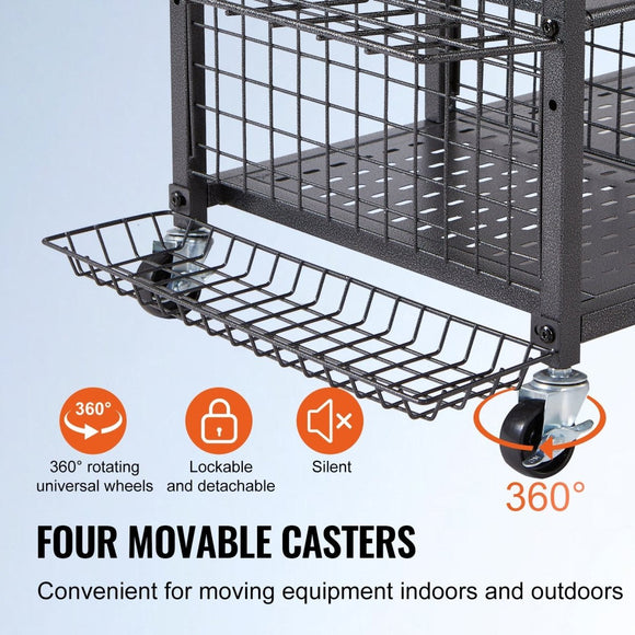 VEVOR Golf Storage Garage Organizer, 2 Golf Bag Stand Holder and Other Sports Equipment Storage Rack, Rolling Ball Cart on Wheels, Outdoor Sport Gear and Toy Storage with Baskets & Hooks, Steel, Black - RnR Galore