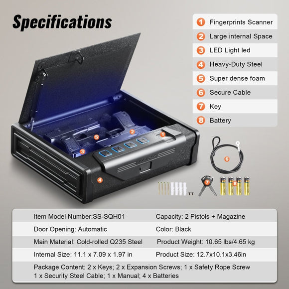 VEVOR Gun Safe for Pistols Biometric Gun Safe with 3 Access Ways for 2 Pistols - RnR Galore