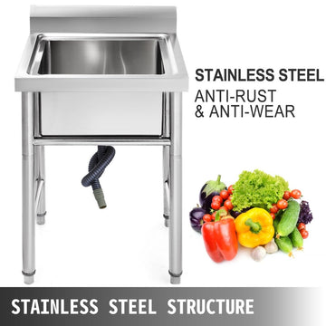 VEVOR Handmade Sink Non - magnetic Stainless Steel Kitchen Sink Hand Made 1 Compartment 44.4 x 41.9 x 25.4 cm Capacity Huge Tub Sink for Farmhouse Cafe Shop Hospital - RnR Galore
