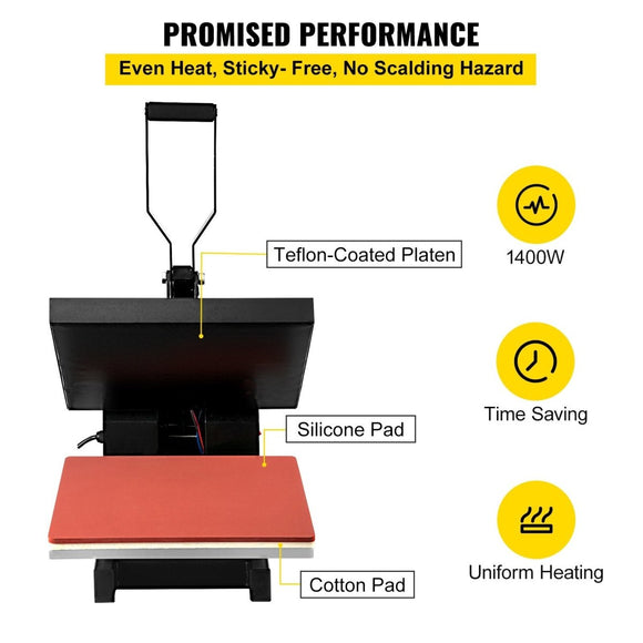 VEVOR Heat Press 15X15 Inch Heat Press Machine Industrial Quality Power T Shirt Heat Press Sublimation Machine Clamshell Heat Press Machine for T Shirts - RnR Galore