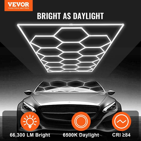 VEVOR Hexagon Garage Lights 66300LM 15 Grids Honeycomb LED Shop Ceiling Light - RnR Galore