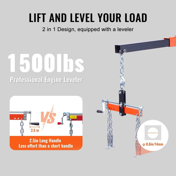 VEVOR Hydraulic Engine Hoist with Lever, 2000KG Heavy - duty Cherry Picker Shop Crane, Foldable Engine Crane and Engine Hoist leveler for Auto Repair, Motors, Weights Lifting, Loading - RnR Galore