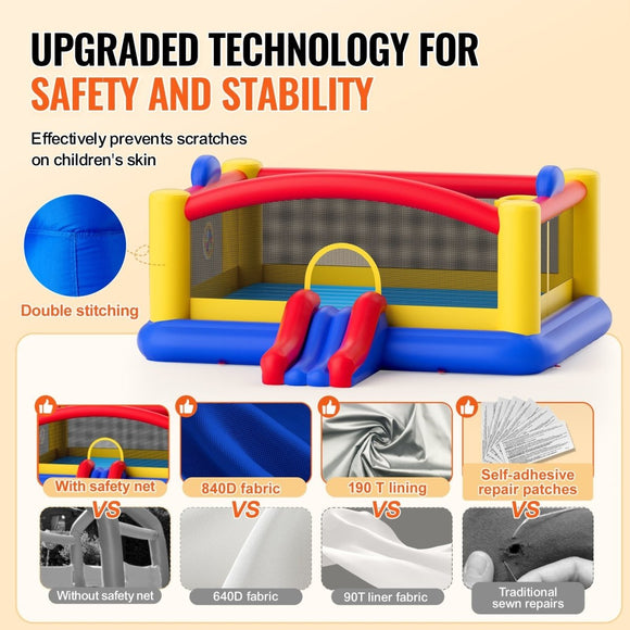 VEVOR Inflatable Bounce House, Outdoor High Quality Playhouse Trampoline, Jumping Bouncer with Blower, Slide, and Storage Bag, Family Backyard Bouncy Castle, for Kid Ages 3_10 Years, 4.5x4.4x2m - RnR Galore