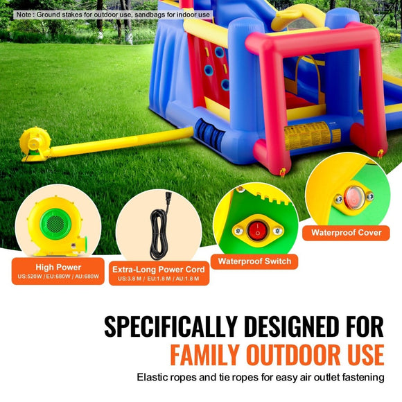 VEVOR Inflatable Bounce House, Outdoor High Quality Playhouse Trampoline, Jumping Bouncer with Blower, Slide, and Storage Bag, Family Backyard Bouncy Castle, for Kid Ages 3_8 Years, 3.3x3x2.3m - RnR Galore