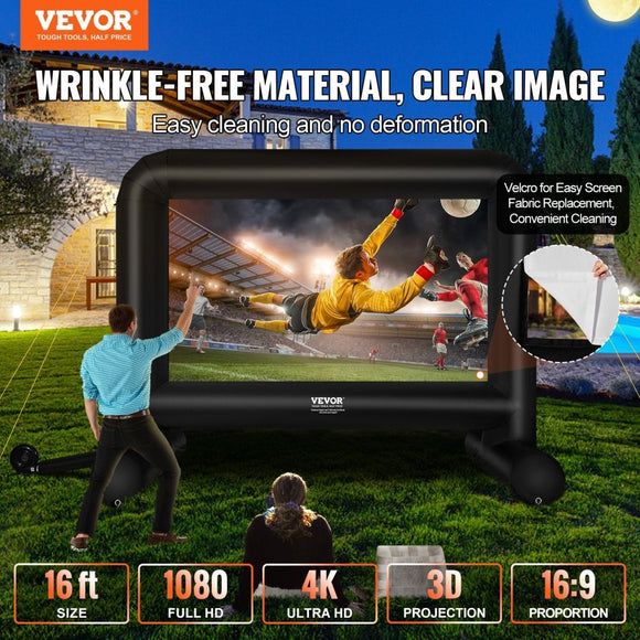 16 FT Inflatable Movie Screen with Blower, Front/Rear Projection for Outdoor Parties, Oxford Fabric - RnR Galore
