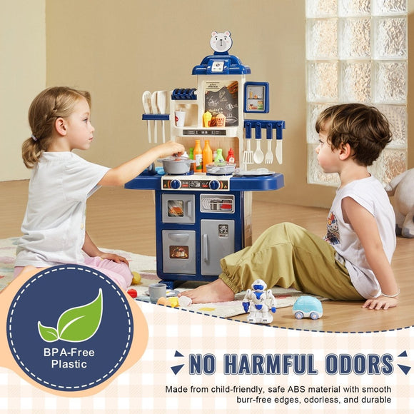 VEVOR Kitchen Playset Kids Pretend Cooking Play Toy 48 Piece Accessories Blue - RnR Galore