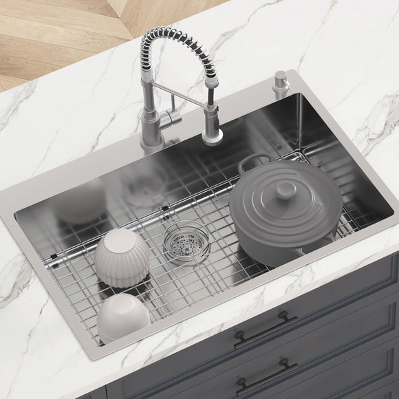 VEVOR Kitchen Sink, 304 Stainless Steel Drop - In Sinks, Top Mount Single Bowl Basin with Accessories(Pack of 3), Household Dishwasher Sinks for Workstation, RV, Prep Kitchen, and Bar Sink, 33 inch - RnR Galore