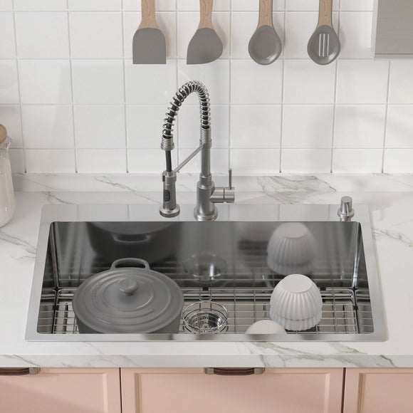 VEVOR Kitchen Sink, 304 Stainless Steel Drop - In Sinks, Top Mount Single Bowl Basin with Accessories(Pack of 3), Household Dishwasher Sinks for Workstation, RV, Prep Kitchen, and Bar Sink, 33 inch - RnR Galore