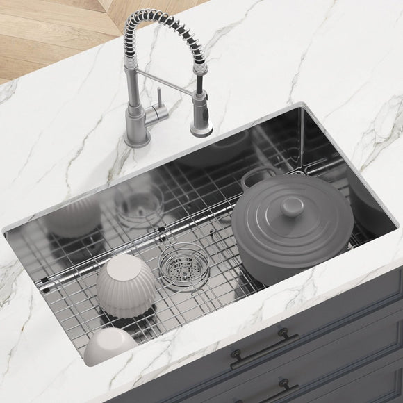 VEVOR Kitchen Sink, 304 Stainless Steel Drop - In Sinks, Undermount Single Bowl Basin with Accessories(Pack of 3), Household Dishwasher Sinks for Workstation, RV, Prep Kitchen, and Bar Sink, 32 inch - RnR Galore