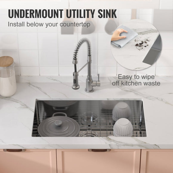VEVOR Kitchen Sink, 304 Stainless Steel Drop - In Sinks, Undermount Single Bowl Basin with Accessories(Pack of 3), Household Dishwasher Sinks for Workstation, RV, Prep Kitchen, and Bar Sink, 30 inch - RnR Galore