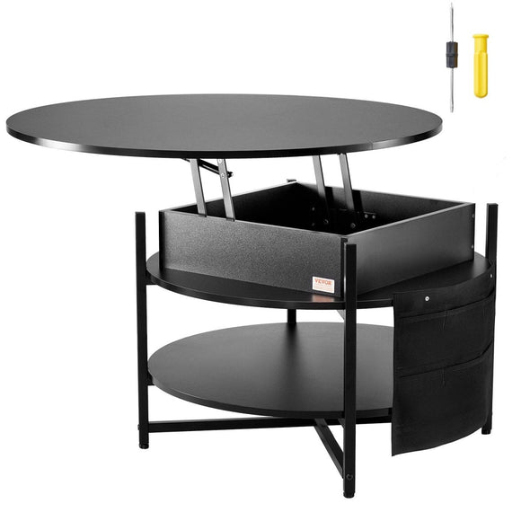 VEVOR Lift Top Coffee Table 35.3" Round Coffee Table for Living Room Black - RnR Galore