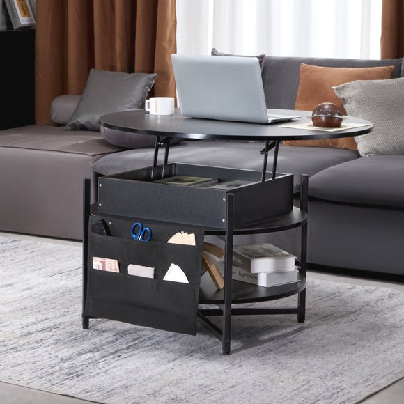 VEVOR Lift Top Coffee Table 35.3" Round Coffee Table for Living Room Black - RnR Galore
