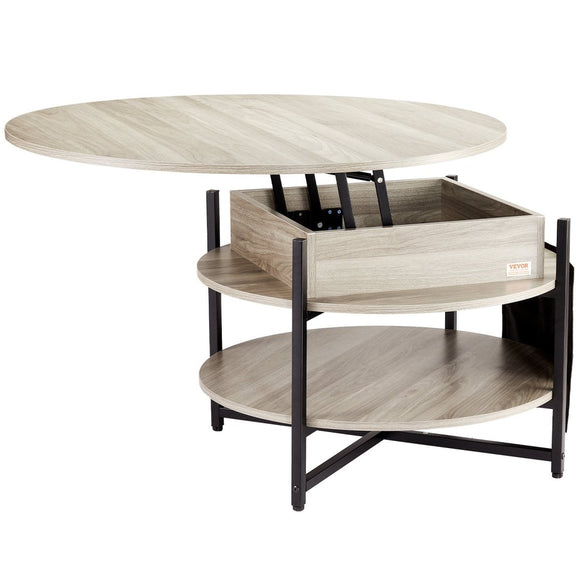 VEVOR Lift Top Coffee Table 35.3" Round Coffee Table for Living Room White - RnR Galore