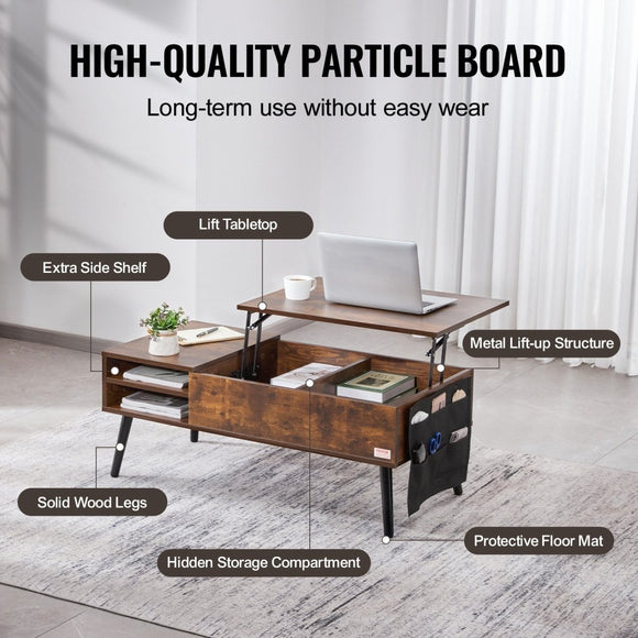 VEVOR Lift Top Coffee Table 39.4 in Rectangle Coffee Table for Living Room Brown - RnR Galore