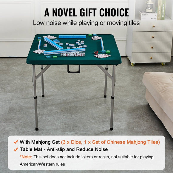 VEVOR Mahjong Table with Mahjong Tiles Set, Fold - in - Half 4 Player Card Table with 144PCS Majiang Tiles and 3 Dice, Portable Bi - Folding Domino Table with Wear - Resistant Green Tabletop & Carrying Handle - RnR Galore