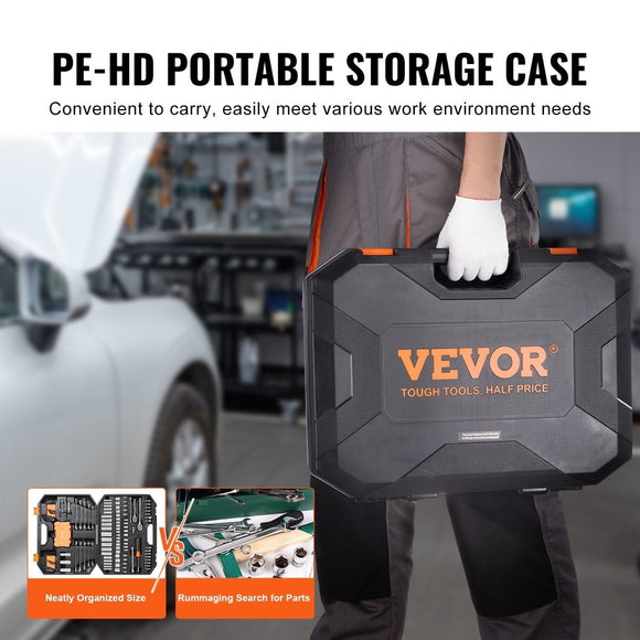 VEVOR Mechanics Tool Set and Socket Set 1/4in 3/8in Drive 145 Pcs SAE and Metric - RnR Galore