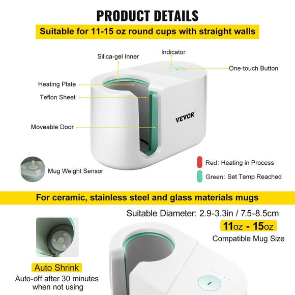 VEVOR Mug Press Machine Automatic Heat Press Sublimation Printing 11 - 15oz Cup - RnR Galore