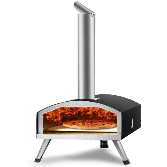VEVOR Outdoor Pizza Oven, 12 - inch, Wood Pellet and Charcoal Fired Pizza Maker, Portable Outside Stainless Steel Pizza Grill with Pizza Stone, Waterproof Cover, Shovel, Wood Burner for Backyard Camping - RnR Galore