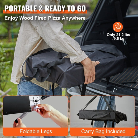 VEVOR Outdoor Pizza Oven, 12 - inch, Wood Pellet and Charcoal Fired Pizza Maker, Portable Outside Stainless Steel Pizza Grill with Pizza Stone, Waterproof Cover, Shovel, Wood Burner for Backyard Camping - RnR Galore