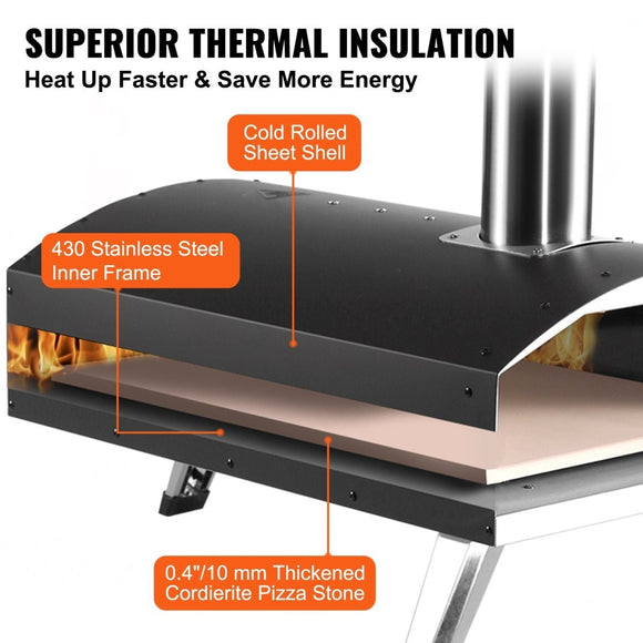 VEVOR Outdoor Pizza Oven, 12 - inch, Wood Pellet and Charcoal Fired Pizza Maker, Portable Outside Stainless Steel Pizza Grill with Pizza Stone, Waterproof Cover, Shovel, Wood Burner for Backyard Camping - RnR Galore
