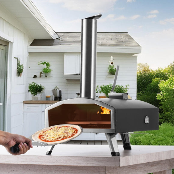 VEVOR Outdoor Pizza Oven, 12" Wood Fired Pizza Ovens, Pellet Pizza Stove with Built - in Thermometer, with Thickened Cordierite, Rotating Pizza Stone, Carry Bag, Shovel, Portable Pizza Maker for Outside Backyard Patio Camping Black - RnR Galore