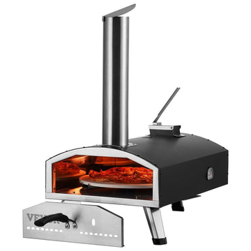 VEVOR Outdoor Pizza Oven, 12" Wood Fired Pizza Ovens, Pellet Pizza Stove with Built - in Thermometer, with Thickened Cordierite, Rotating Pizza Stone, Carry Bag, Shovel, Portable Pizza Maker for Outside Backyard Patio Camping Black - RnR Galore