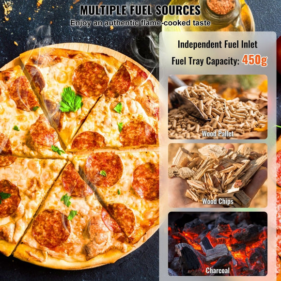 VEVOR Outdoor Pizza Oven, 12" Wood Fired Pizza Ovens, Pellet Pizza Stove with Thermometer, Portable Pizza Maker for Outside Backyard Patio Camping, Pizza Stone, Carry Bag, Shovel, Black - RnR Galore