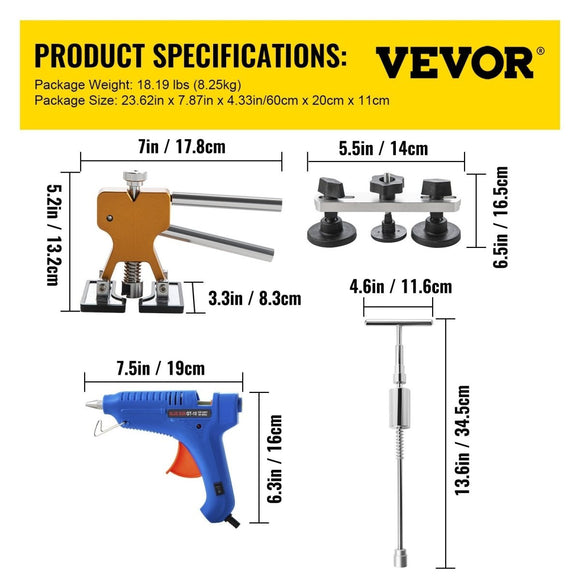 VEVOR Paintless Dent Removal Rods Stainless Steel Rod Tool Kit 89pcs Dent Repair - RnR Galore